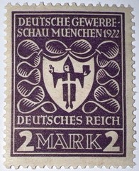 Travelstamps: Germany Stamp Sc 213 Mi 200 Sg 119 Arms of Munich – 2 Mark MOGNH