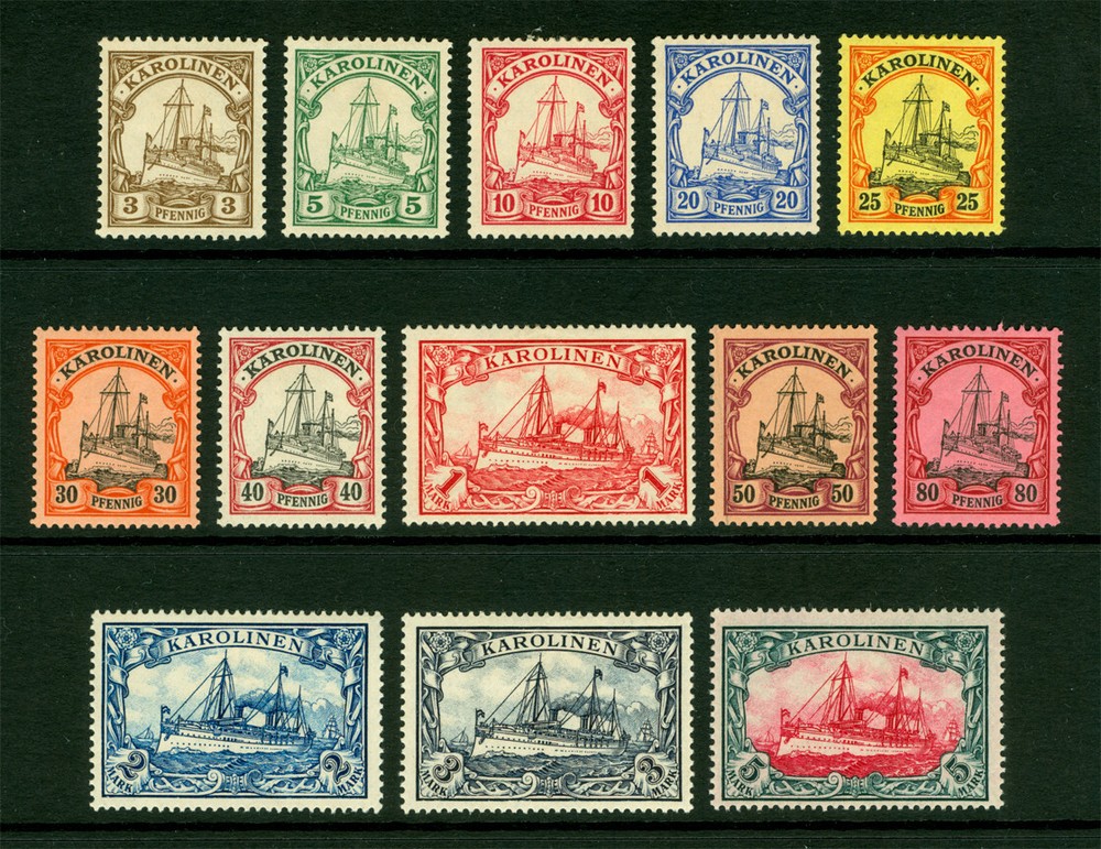 German Colonies – CAROLINE ISLANDS 1901 Kaiser’s YACHT set Sc# 7-19 mint MH