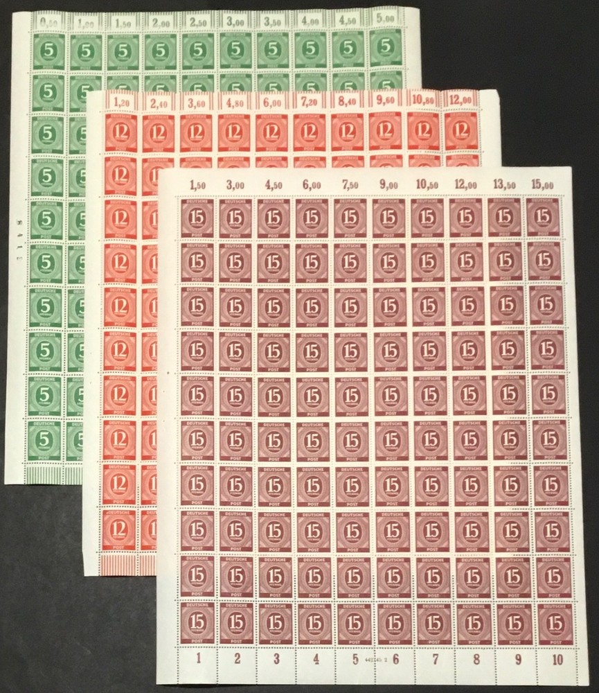 GERMANY 1946 1st POST WAR STAMPS FULL SHEETS of 100 Scott #534, 538 & 540 MNH OG