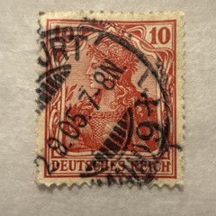 RARE VINTAGE German Stamp 1901 Deutsches Reich RED Norse Image 10 Pf Bright RED