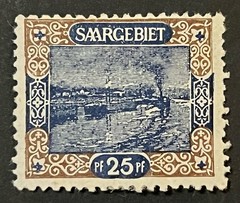 Travelstamps: 1921 Germany Saar Stamps Scott #71 – 25pf Saar River Traffic MOGH