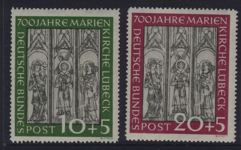 GERMANY 1951 SC. #B316-7 10+5PF 20+5PF CHURCH FRESCOES MINT NH SET CAT $170