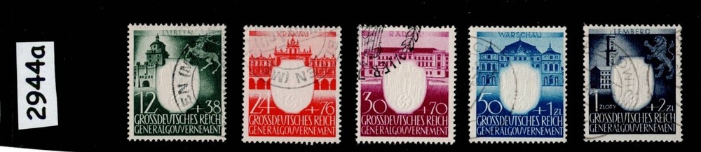 Stamp set Sc NB28-NB32 Embossed Swastika Germany 1943 Occupied Poland #2944a