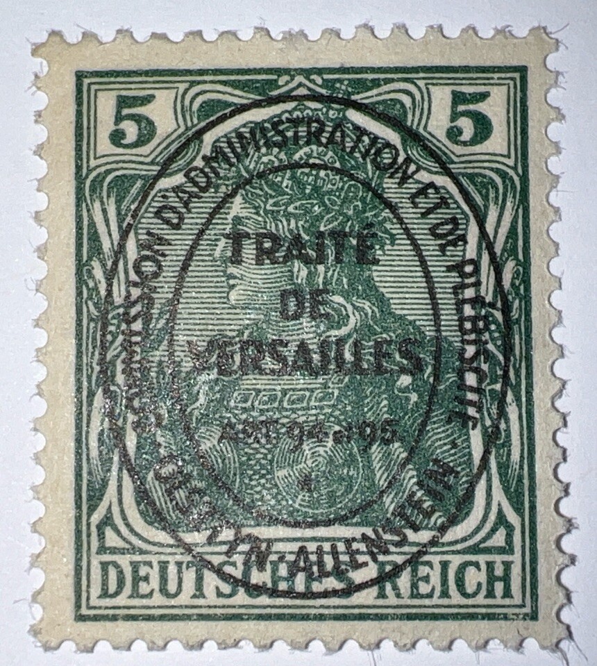 Travelstamps: Germany Treaty of Versailles Allenstein Stamp OP, 5 Pf, Mint Og H