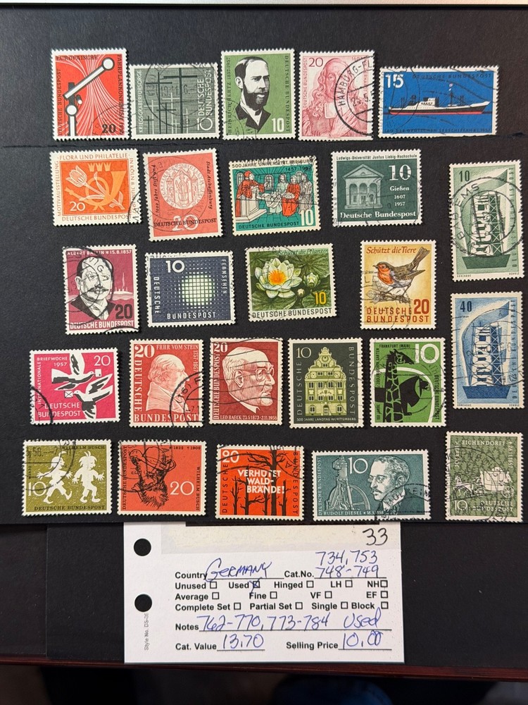 Germany # 734, 753, 748, 749, 762-770, 773, 784 Used Value $ 13.70