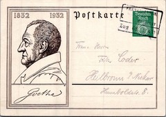 GERMANY 1923 CACHET COMM GOETHE STATIONERY POSTCARD ADDR POSTMARK FRANKFURT