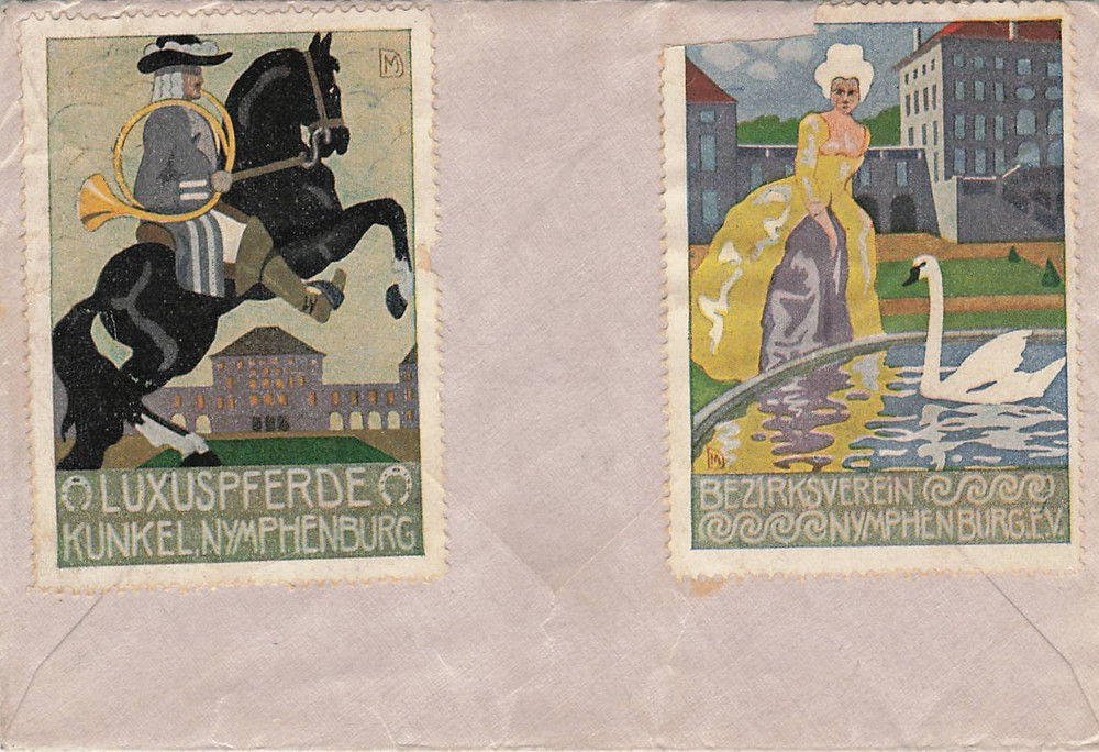 23.6.13.12 Munich Postmark Tied To Bavaria Cover. 2 Poster Stamps On Back