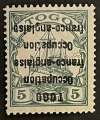Travelstamps: Germany Togo Stamps Kaiser’s Yacht 5pf Inverted Double OP * SIGNED