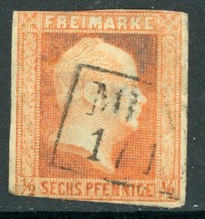 Germany States 1850 Prussia 6pf (½sgr) Red Orange Scott #2 VFU R280