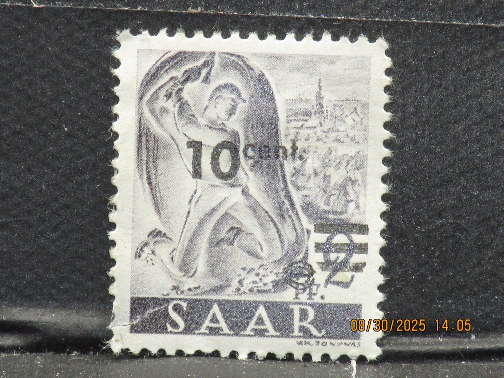 The listing is:(1)1947 Saarland Miner Surcharged Germany Stamp-LH-2-10p