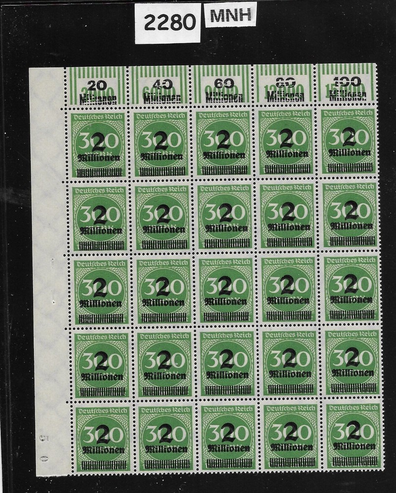 MNH Stamp block Overprint 2M over 300 Mark Sc 270 German Republic 1923 #2280