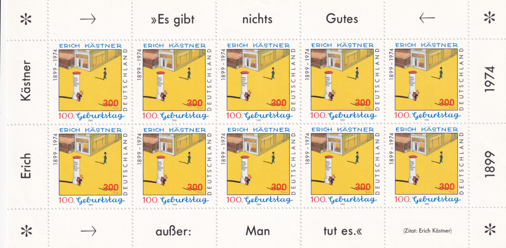 Germany 1999 Yvert 1867 Mini Sheet Literature Erich Kastner MNH VF