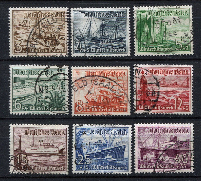 German Reich WW II : Winter Charity (WHW) fund set from 1937 – ships – used