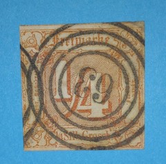 + 1860 Thurn and Taxis German States #8 A1 1/4gr 63 Tempelburg,Poland Imperf.