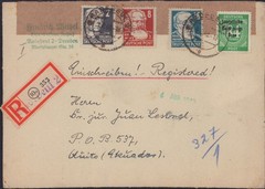 GERMANY 1948 SOVIETIC OCCUPATION STAMPS ON REGISTERED COVER TO ECUADOR