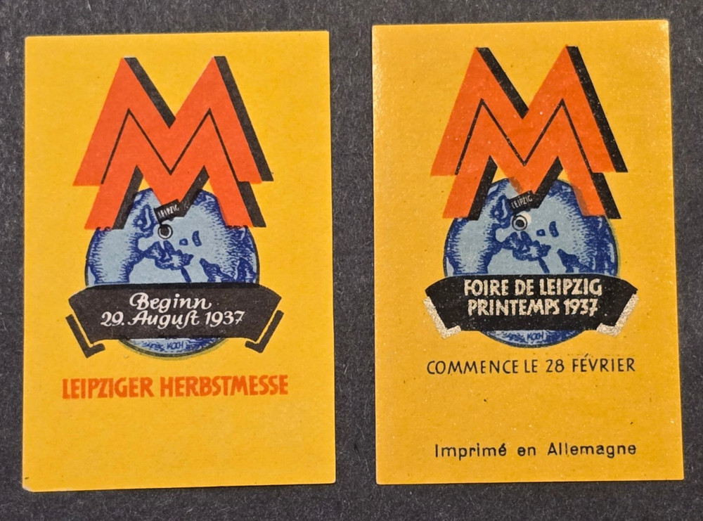 WW2 Nazi German Third Reich 1937 Leipzig Fair Labels Pair German Poster Stamps