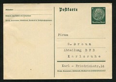 Germany Deutsches Reich Stationery Postal Card to Karlsruhe 6Pf Postage