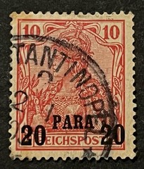 Travelstamps: Germany Offices in Turkey Stamp Sc #26 20 Para on 10pf Used UnWMK