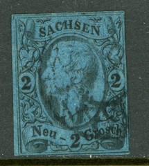 Germany States 1855 Prussia 2 ngr Black/Dark Blue Scott #11 VFU L77