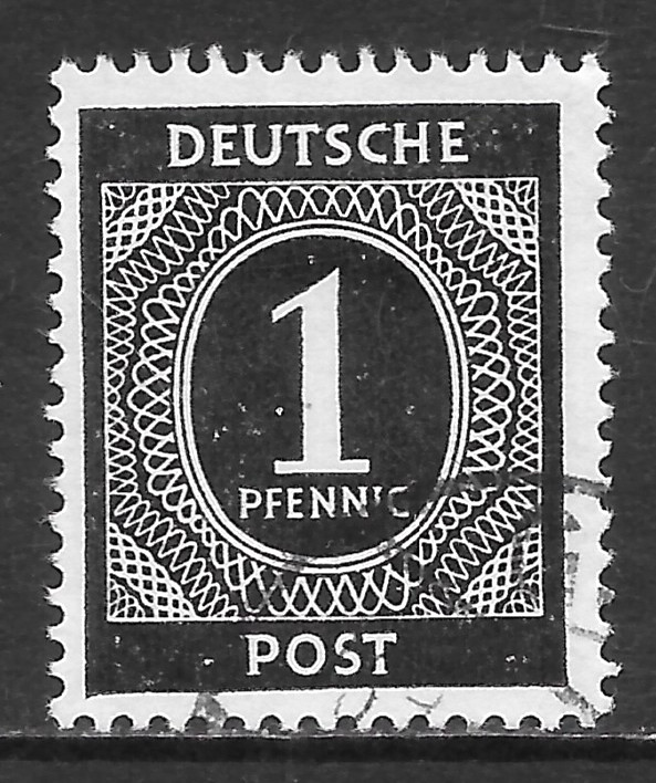 GERMANY SCOTT 530 USED F/VF – 1946 1pf BLACK – NUMERAL OF VALUE