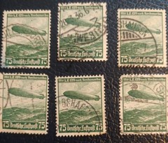 30 Stamp Lot 1936 GERMANY Deutsches Reich Luftpost 75 Pfennig Mi 607 ZEPPELIN