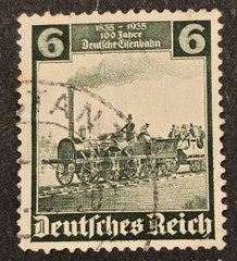 DEUTSCHE REICHSBAHN German THIRD REICH Railroad Trains Stamp set 100 Yrs 1935