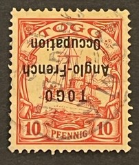 Travelstamps: Germany Togo OP Stamps Kaiser’s Yacht 10pf Used INVERTED OVERPRINT