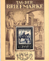 SAAR FDC *TAG DER BRIEFMARKE* 1952 Card IMOSA Saarbrücken Germany HORSES XM104