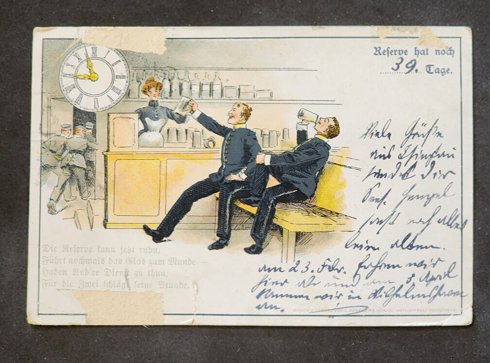 WW1 WWI Imperial German Military Reserve postcard soldiers drinking 39 days