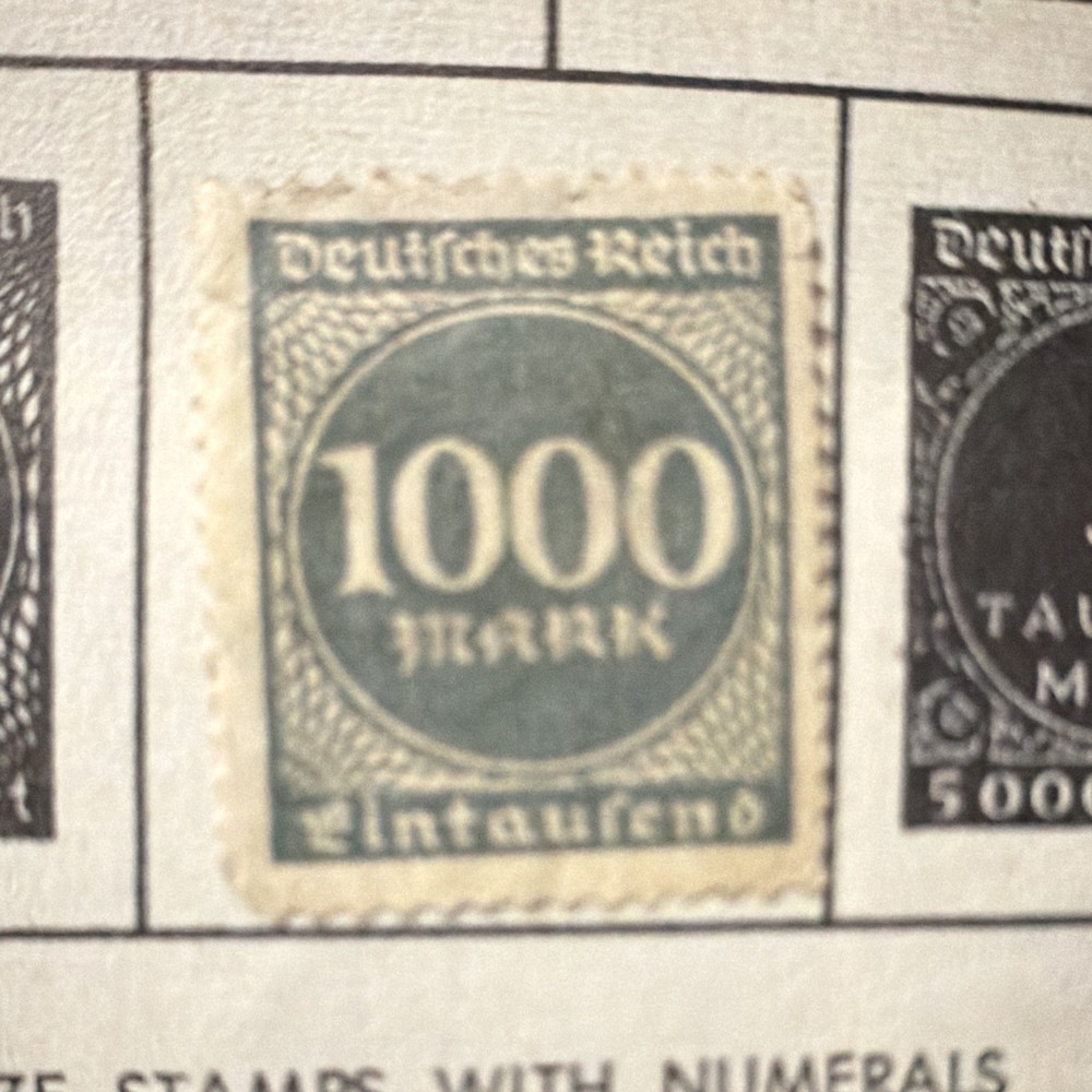 Deutsches Reich Germany 1000 Mark Green Numerals Postage Stamp MNG Uncertified