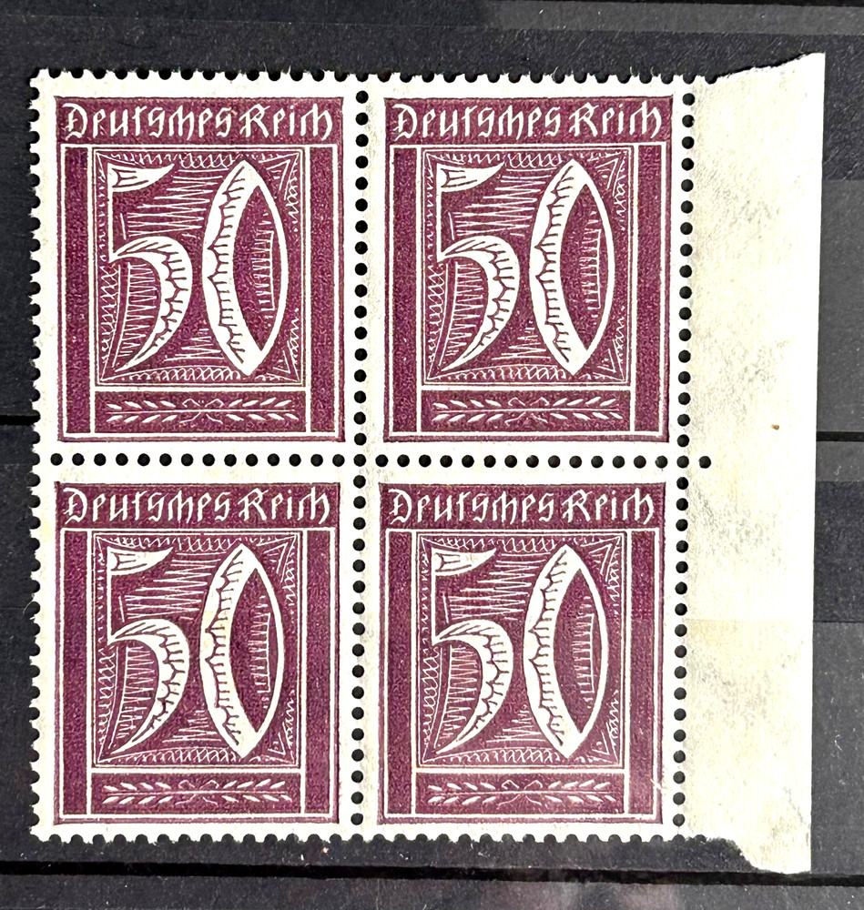 1922 German Stamps – Numerals 50 rpf block of 4 stamps MNH Mi:DR183 /BL16