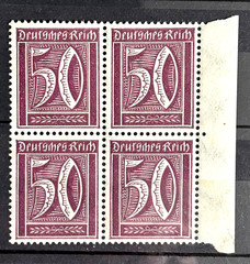 1922 German Stamps – Numerals 50 rpf block of 4 stamps MNH Mi:DR183 /BL16