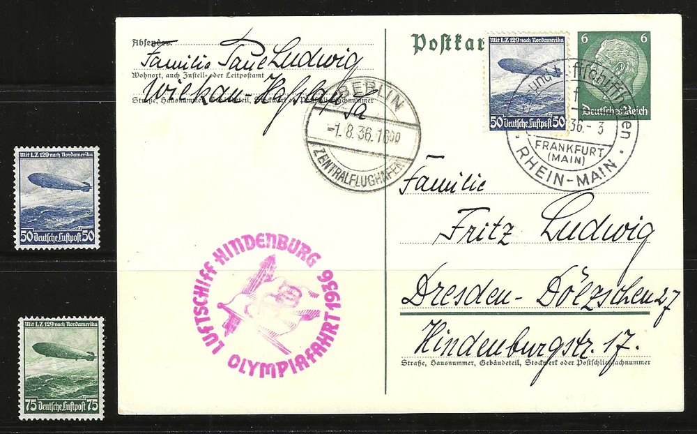 GERMANY 1936 #C57-#C58, Complete „Hindenburg“ Airmail Set (2) Mint/NH, + P-card