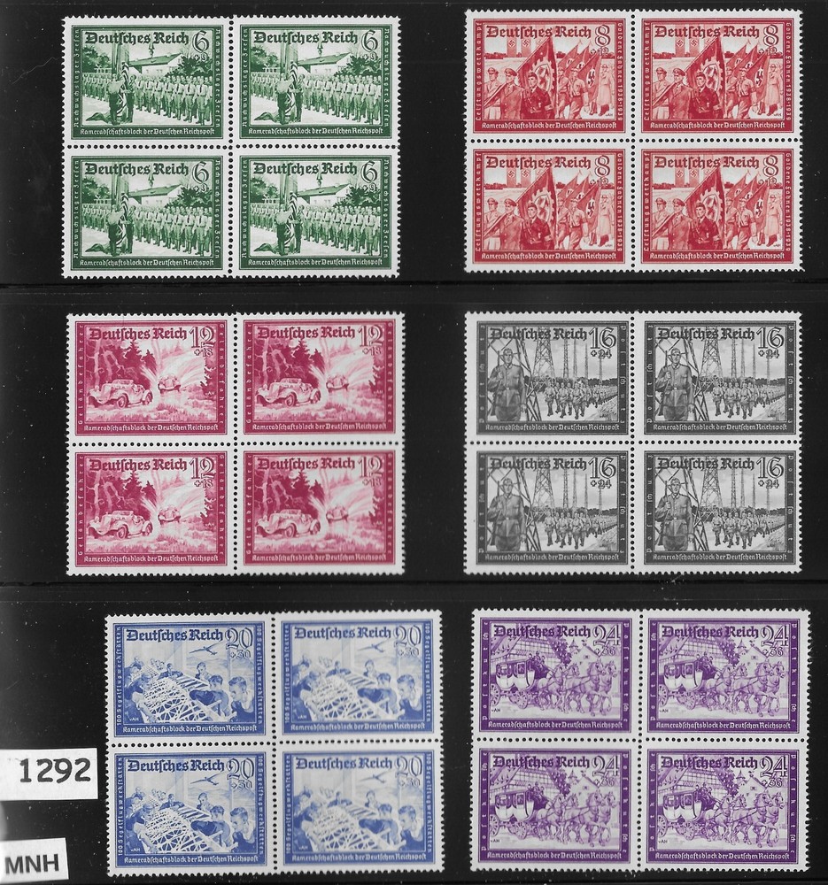 #1292 MNH 1941 Postal Culture fund block set B151a – 158a Third Reich Germany