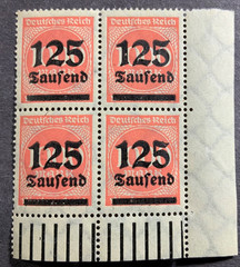 1923 Germany Scott #255 Blocks of 4 – Mint, NH, Hyper Inflation Stamp.