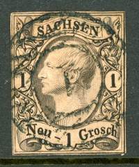 Germany States 1855 Saxony 1 ngr Black/Rose Scott #10 VFU L59