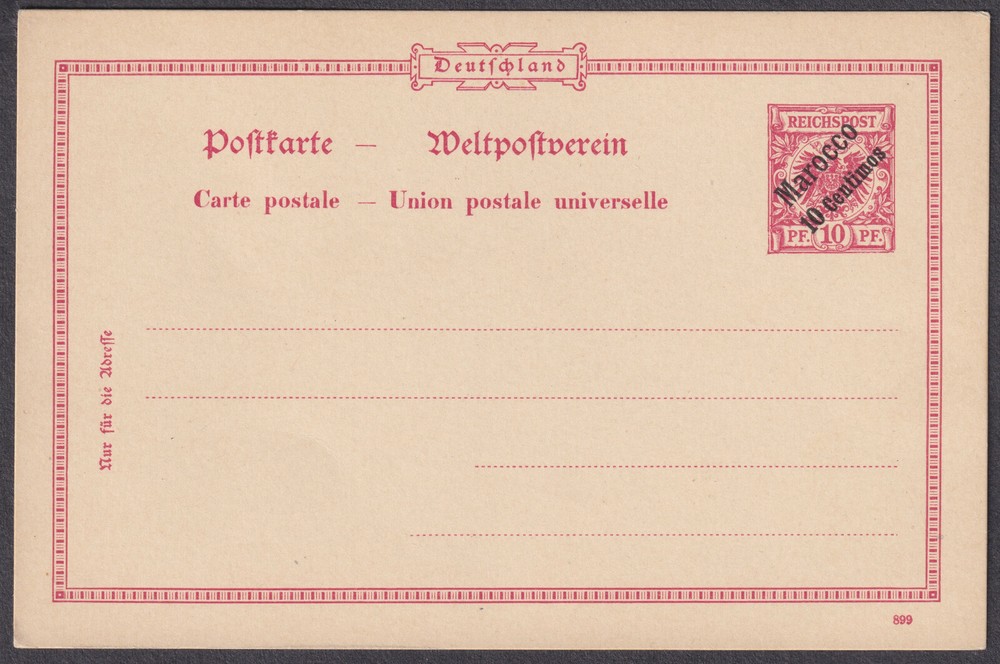 Rechspost 10pf Stationery Postcard; Marocco 10 centimos overprint; Mint