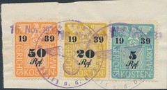 Lot Stamp Germany Poland Revenue WWII 1939 Court Document Fee Strip 3 RM Used