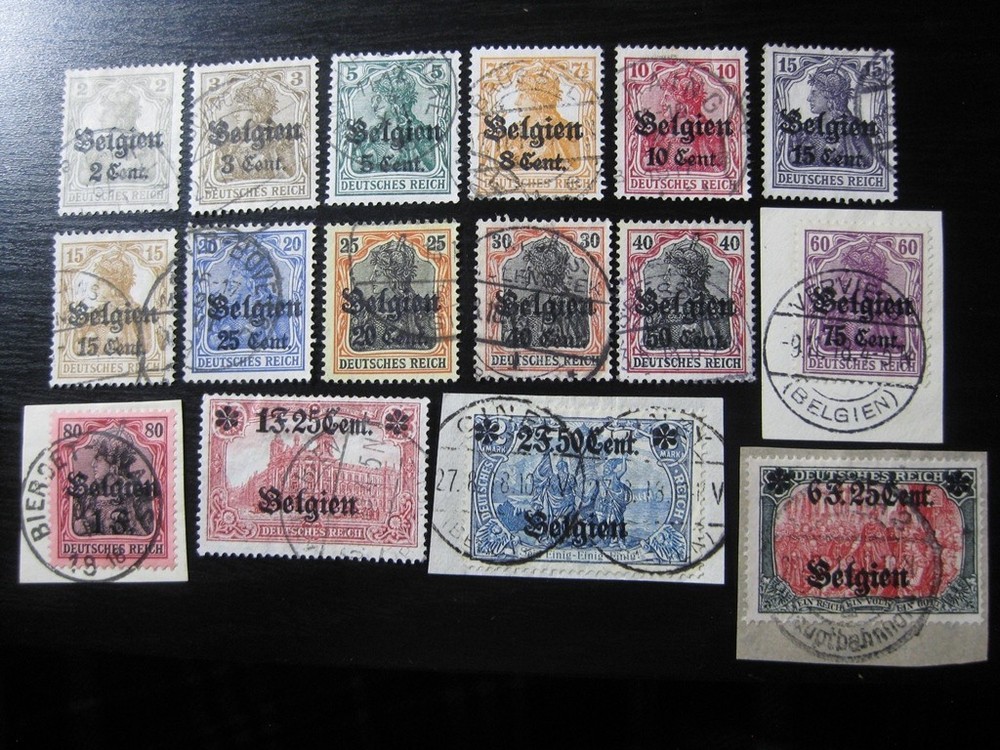 BELGIUM GERMANY WWI OCCUPATION Mi. #10-25 scarce used stamp set! CV $265.00