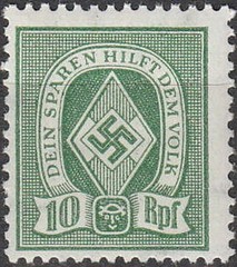 Stamp Germany Revenue WW2 3rd Reich Era HJ Sport Folk 010 Green MNH