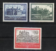 Poland WW2 German Occupation 1941 Mi 63-65 Sc N73-N75 Architecture of Cracow **