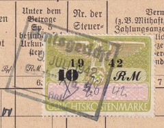 Stamp Germany Poland Revenue WWII Court Document Fee 1940 08 RFP Document Used