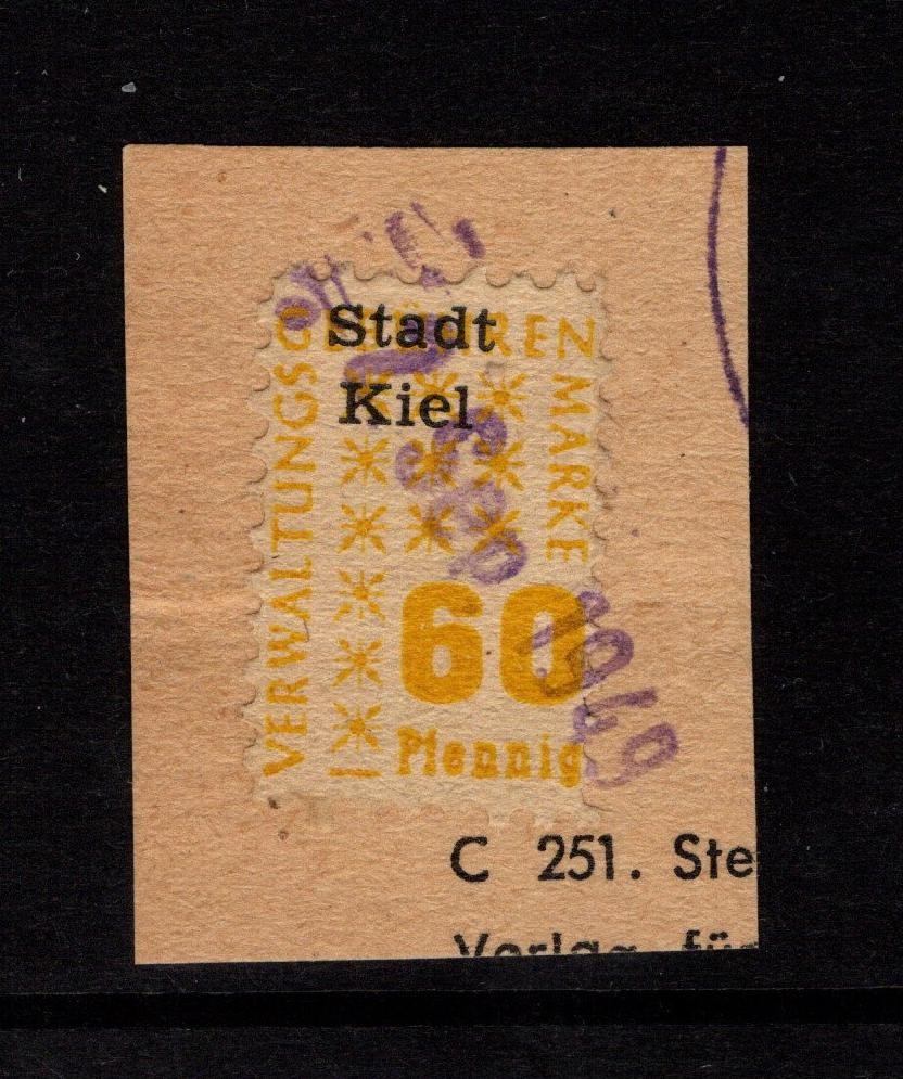 Germany 1949 Kiel 60pf Local Revenue On Piece – S56115