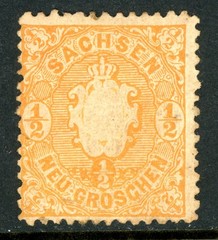 Germany 1863 Saxony ½ng Orange Scott #16 Mint K940