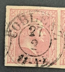 German State Prussia 1858 1 Sbg Rose Red Imperf scarce Pair of Stamps
