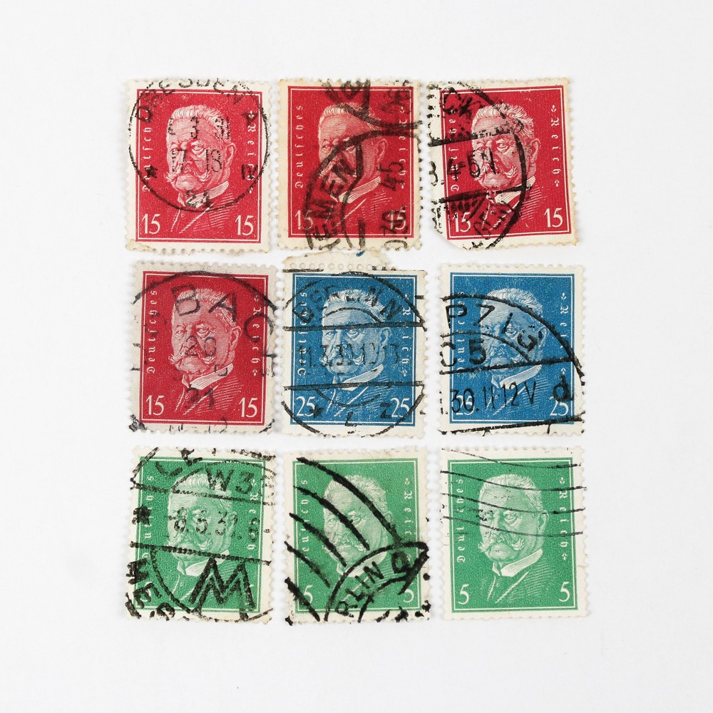 Lot Of 9 Germany Hindenburg 5/15/25 Pfennig Stamps Used