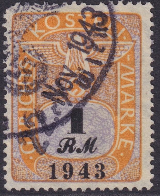 Stamp Germany Poland Revenue WWII Court Document Fee 1943 1 RM Used
