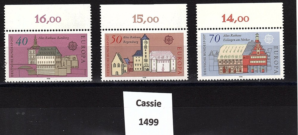 1978 Germany Fed Rep. SG ,1860, 1861,1862, 3 mint, Cassie 1499.