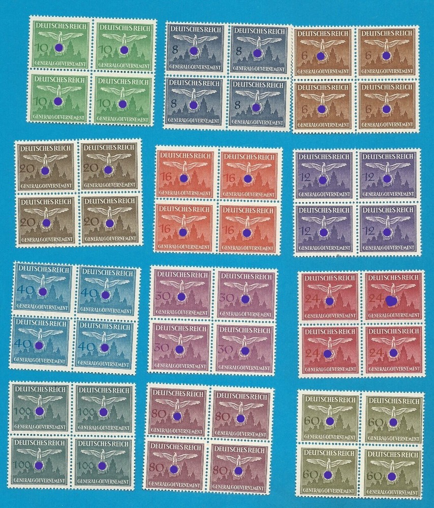Occupation of Poland 25-36 official stamps cpl. set in sheets of four MNH ** !!