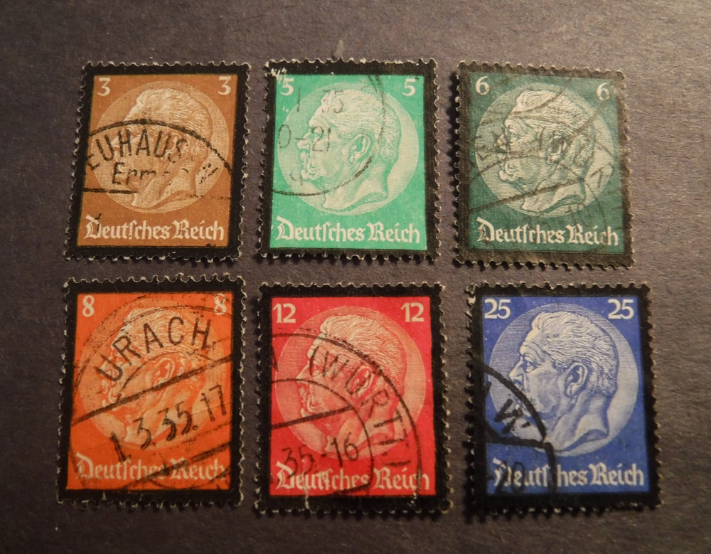 Scott#436-441, 1934, 3, 5 6, 8 ,12 &25 pf., Hindenburg Memorial Used Stamps (6)